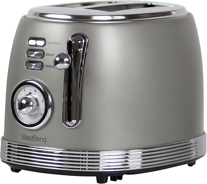 West Bend Toaster 2 Slice Retro-Styled Stainless Steel with 4 Functions and 6 Shade Settings 850-Watts Gray