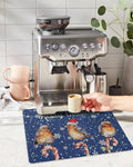 Coffee Mat Coffee Bar Mat for Countertops Christmas Watercolor Birds with Snowflakes Blue Absorbent Coffee Maker Mat Rubber Backed Dish Drying Mat for Coffee Espresso Machine Coffee Maker 16x18