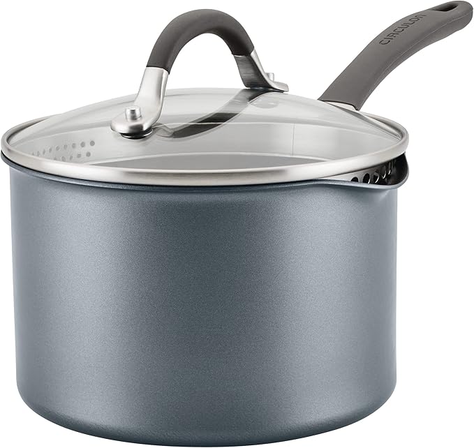 Circulon A1 Series with ScratchDefense Technology Nonstick Induction Straining Sauce Pan with Lid 3 Quart Aluminum Graphite