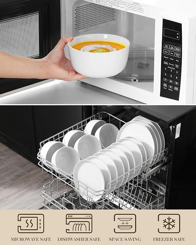 MALACASA 24 Pieces Gourmet Porcelain Dinnerware Sets Premium Plates and Bowls Set High-Fired Ceramic Dishes Set for 8 Chip &amp Scratch Resistant Microwave Dishwasher Safe White Series LEXI