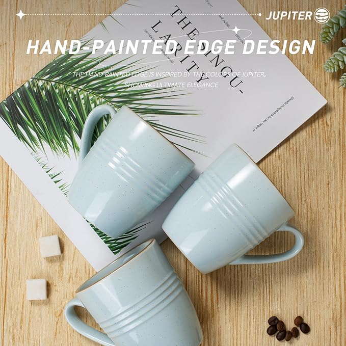 Famiware Jupiter Plates and Bowls Set with Coffee Mugs Set 16 Pieces Dinnerware Sets Light Blue