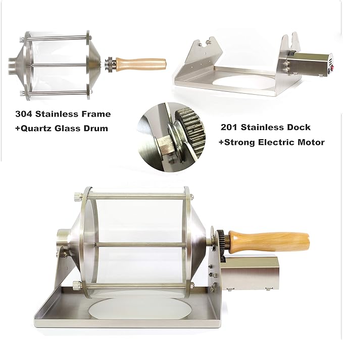 Coffee Roaster Gas Burner Coffee Roasting Machine for Home Use 400g Capacity Quartz Glass Drum Stainless Steel Frame Peanut and Nut Roaster