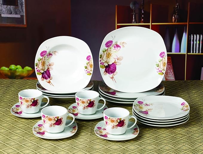 Elegant and Modern Porcelain Square Dinnerware Set for Hosting Parties and Events - 20 Piece Service for 4