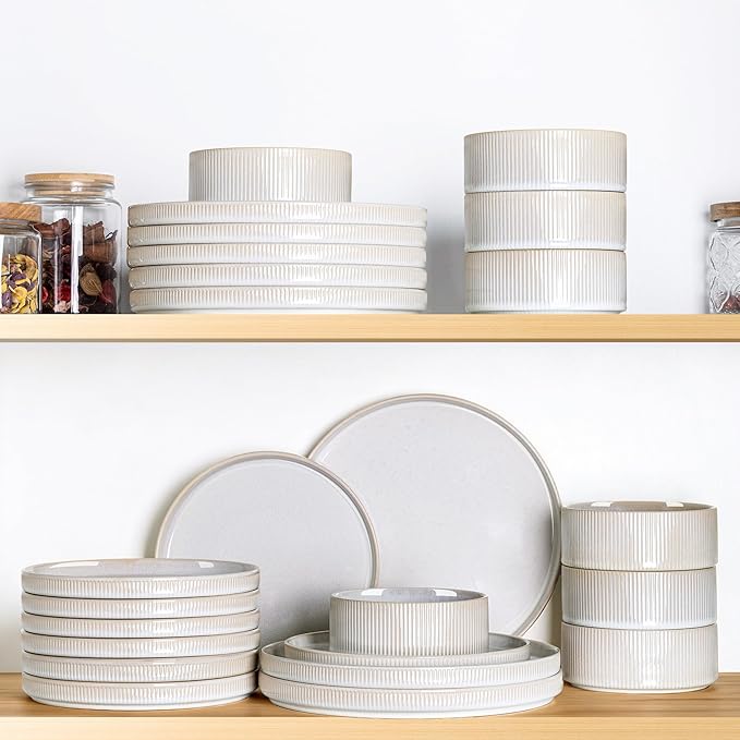 TheTerra Ceramic Dinnerware Sets for 6 18 Pieces Porcelain Lightweight Plates and Bowls Sets Scratch Resistant Dish Set Oven &amp Microwave &amp Dishwasher Safe Reactive White