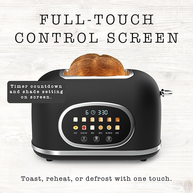 Rae Dunn Retro Digital Electric Toaster 2 Slice Stainless Steel Toaster With Touchscreen Countdown Timer 6 Shade Settings Wide Slots High Lift Lever Bagel Defrost &amp Reheat Digital Black