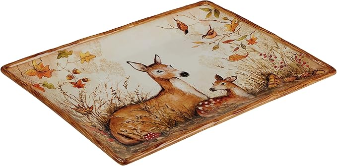Certified International Pine Forest 16 pc Dinnerware Set Service for 4 BROWN &amp Pine Forest Rectangular Platter