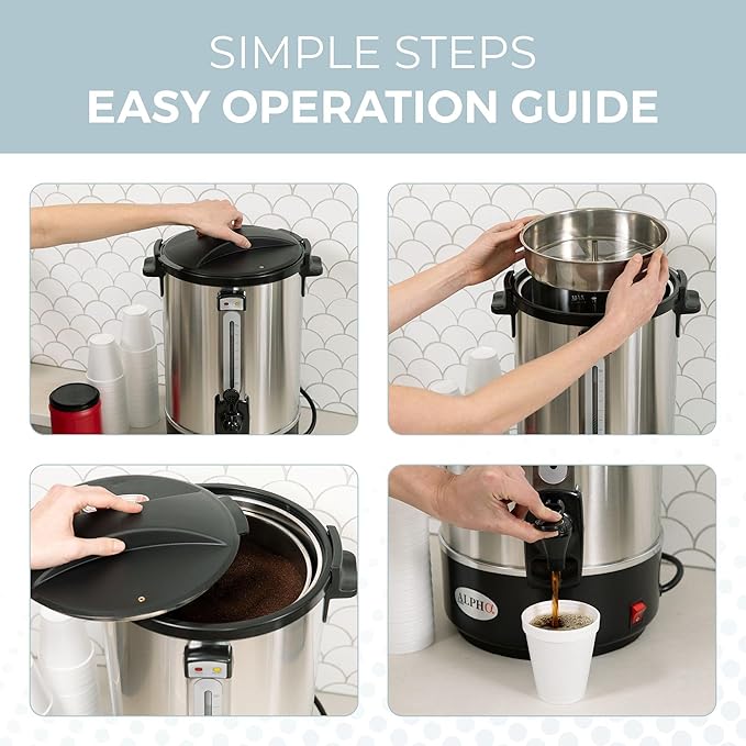 ALPHA LIVING 100 Cups Electric Coffee Urn – Stainless Steel Large Capacity Electric Kettle Percolator Coffee Pot – Ideal Hot Beverage Dispenser for Catering Hotels Restaurants –Leak-Proof Tap