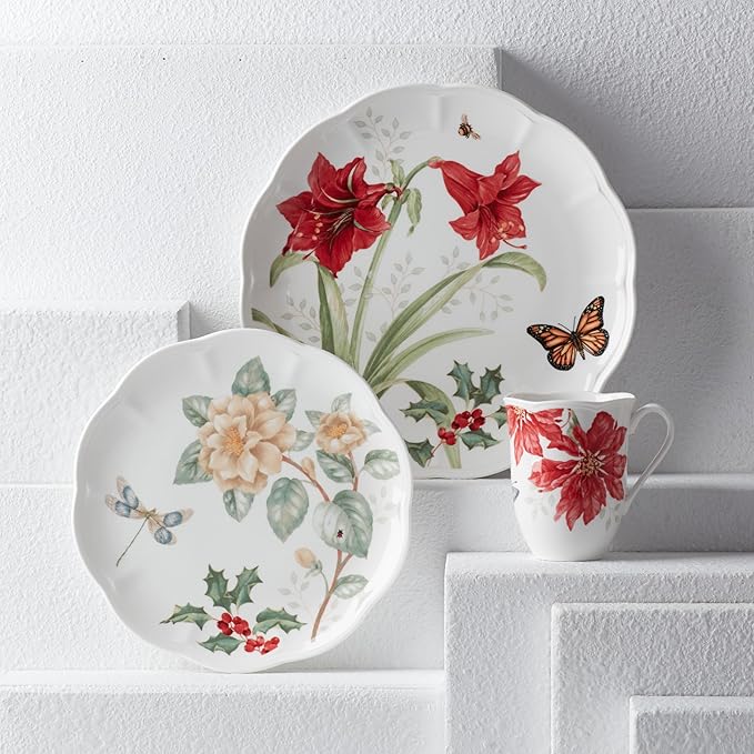 Lenox Dinnerware Set Butterfly Meadow Holiday 18-Piece Set Service For 6 Porcelain Christmas Dinnerware Sets Holiday Hosting Dishwasher Safe Plates and Mugs Sets (18 Pieces Assorted)