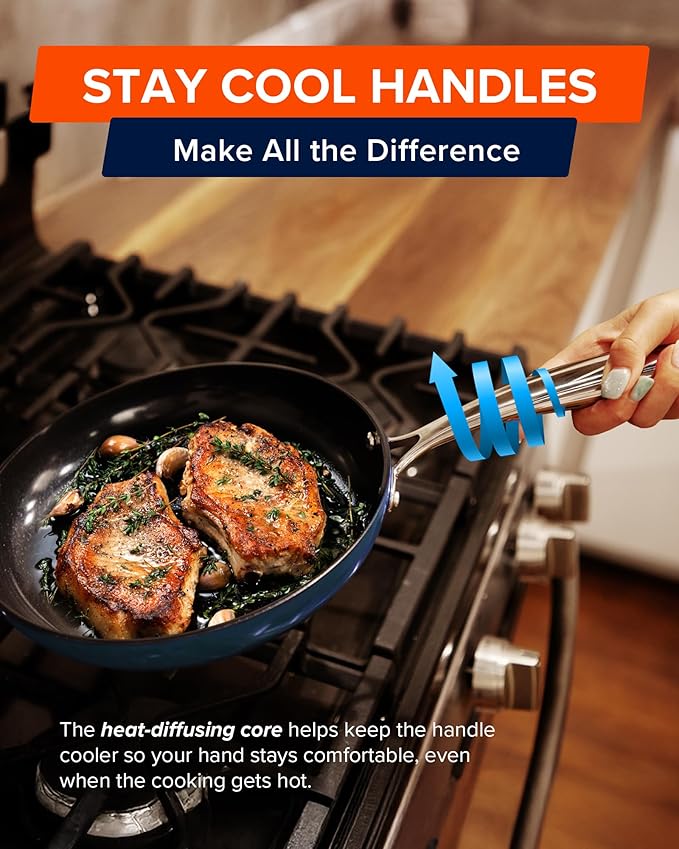 Nuwave Lux 13-Piece Premium Cookware Collection Healthy G10 Duralon Blue Ceramic Nonstick Ultra Durable PFAS-Free Lightweight &amp Works on All Cooktops