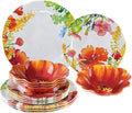 UPware 12 Piece Floral Melamine Dinnerware Sets Outdoor Dishes Set Plates and Bowls Sets Service for 4 Multicolor