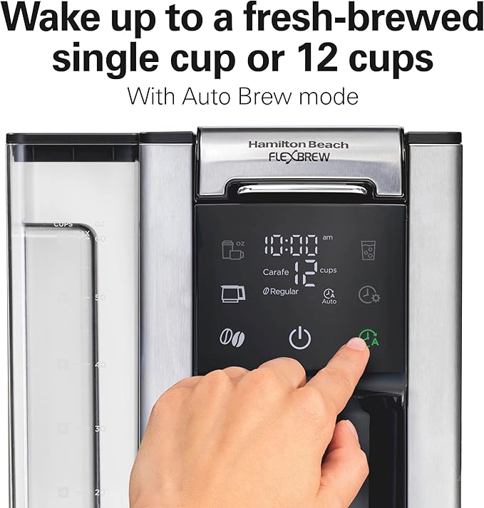 Hamilton Beach FlexBrew Advanced 5-in-1 Programmable 12 Cup Drip and Single Serve Hot &amp Iced Coffee Maker with Movable 60 oz. Water Reservoir Use Pod Packs and Grounds Fast Brewing Black (49924