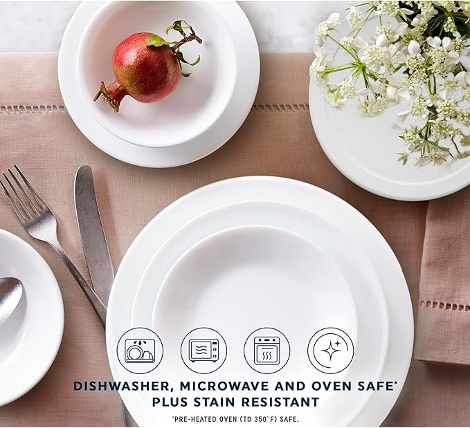 12-Piece Premium Triple-Layer Glass Dinnerware Set Service for 4 Crisp Winter Frost White Design Chip and Crack Resistant Tableware for Daily Dining Dishwasher and Microwave Safe Kitchen Essential