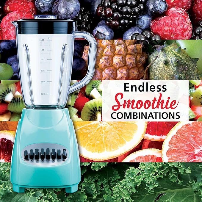 12-Speed Countertop Blender with Pulse Function – 50oz BPA-Free Jar Stainless Steel Blades Ice Crusher &amp Smoothie Maker 350W Kitchen Blender (Blue)