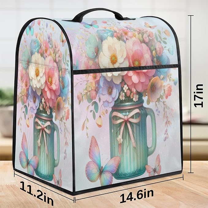 Kitchen Aid Mixer Cover Butterfly Color Flower Stand Mixer Cover Compatible with 6-8 Quarts Stand Mixers Dust Covers with Zipper Pocket Foldable Washable Kitchen Aid Organizer Bag