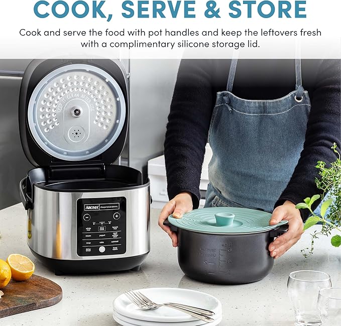 AROMA® 6-Cup (Uncooked)/ 12-Cup (Cooked) Slow Cook Rice Cooker and Brown Rice Cooker with Lift-Out Pot Handles and Silicone Storage Lid PFAS-Free Ceramic Coating