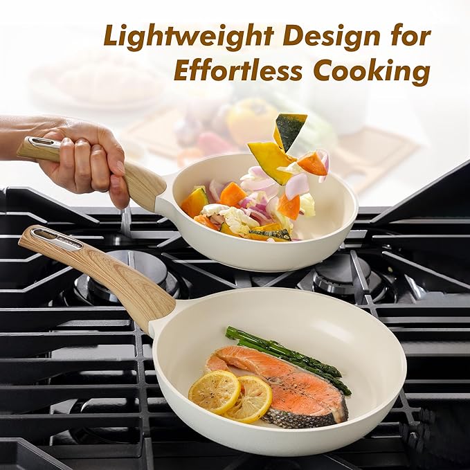 SENSARTE Ceramic Nonstick Cookware Set 15 Piece includes 8 Inch Frying Pan Skillet Induction Compatible Omelet Pan