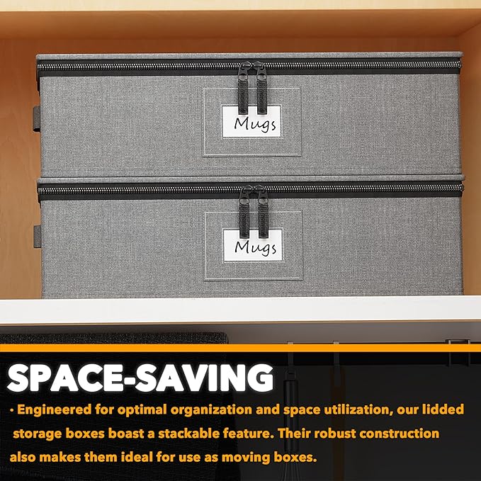 SpaceAid Cup and Mug Storage Organizer 2 Pack China Storage Containers Hard Shell Quilted Cases with Soft Plate Separators Moving Supplies Packing Boxes for 24 Tea Cups or Coffee Mugs (Grey)