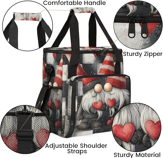 Valentine's Day Gnome Coffee Maker Carring Bag Large Insulated Storage Organizer Case Tote Bags with Shoulder Strap for Travel Work Picnic