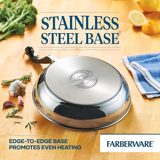 Farberware Classic Stainless Steel Frying Pan Set / Fry Pan Set / Stainless Steel Skillet Set - 8.25 Inch and 10 Inch Silver