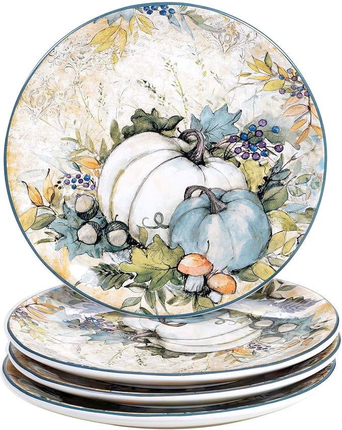 Misc Harvest Gatherings 16-Piece Dinnerware Set (Service for 4) Blue Multi Color Off-White Animal Farmhouse Modern Contemporary 16 Piece Dishwasher Safe Microwave