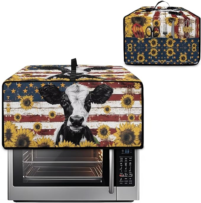 Doojoayie Cow Toaster Cover 8 Slice Kitchen Appliance Covers 22.5x18.5x 13 Bread Machine Dust Protector Modern Home Kitchen Decoration American Flag Print