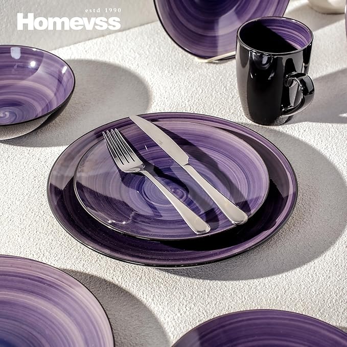 Stoneware Sonoma 56pc Dinnerware Set Black + Speckled Spin Wash Purple
