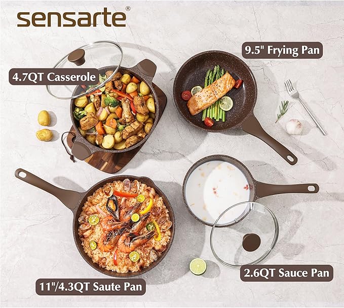 SENSARTE Nonstick Cookware Set 13-Piece Healthy Pots and Pans Set Kitchen Cooking Set with Stay-Cool Handles Silicone Utensils and Pot Protectors PFOA Free