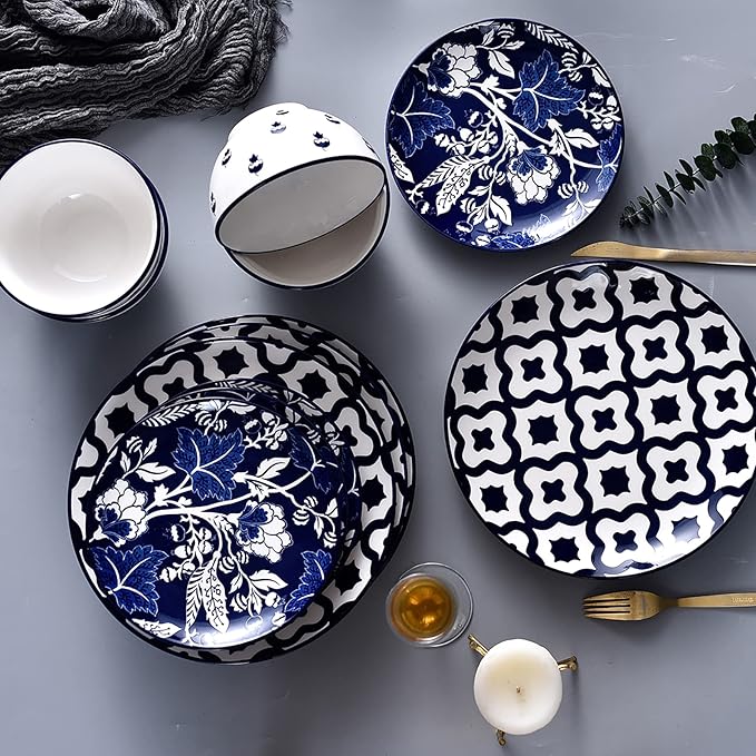 Wisenvoy Dinnerware Sets Plates and Bowls Sets Ceramic Plate Set Stoneware Dinnerware Set Dishes Set for 4