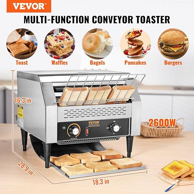 Commercial Conveyor Toaster 450 Slices/Hour Conveyor Belt Toaster Heavy Duty Stainless Steel Commercial Toaster Oven Electric Restaurant Commercial Toaster for Toast Bun Bagel Bread