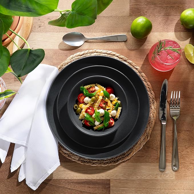 Larder &amp Vine 12-Piece Melamine Dinnerware Set: Durable Lightweight Break-Resistant Plates &amp Bowls – Stylish Non-Toxic Dishwasher Safe – Ideal for Everyday Use Indoor &amp Outdoor Dining