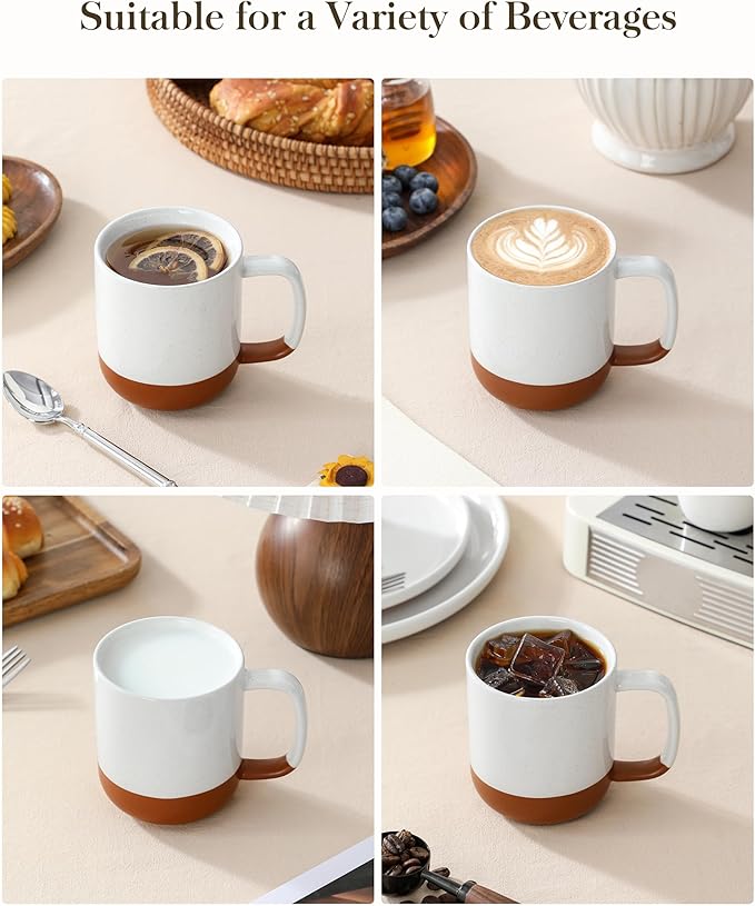 MALACASA Ceramic Coffee Mugs Set of 4 11oz Coffee Cups Modern Farmhouse Mugs for Coffee Latte Tea Hot Chocolate Cappuccino Milk Microwave &amp Dishwasher Safe Khaki White Series TARA