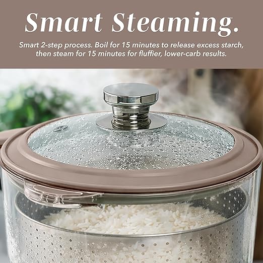 COOK WITH COLOR 3L Glass Mini Low Carb Rice Cooker – Holds 2 Cups Raw/Makes 6 Cups Cooked with Auto Lift Filter Basket Hotpot &amp Steamer for Rice Grains Digital Panel with Keep Warm Goat/Mink