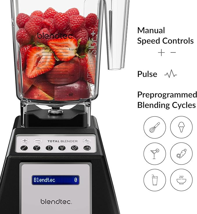 Blendtec Total Classic Original Blender - WildSide+ Jar (90 oz) and Blendtec GO™ Travel Bottle (34 oz) BUNDLE - Professional-Grade Power - 6 Pre-programmed Cycles - 10-speeds - Black
