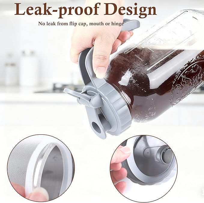 64 OZ Cold Brew Coffee Maker 2 Quart Mason Jar Glass Iced Tea Pitcher With Stainless Steel Filter Half Gallon Pitcher With Spout Lid For Iced CoffeeTea &amp LemonadeSun Tea Airtight &amp Leak-Proo