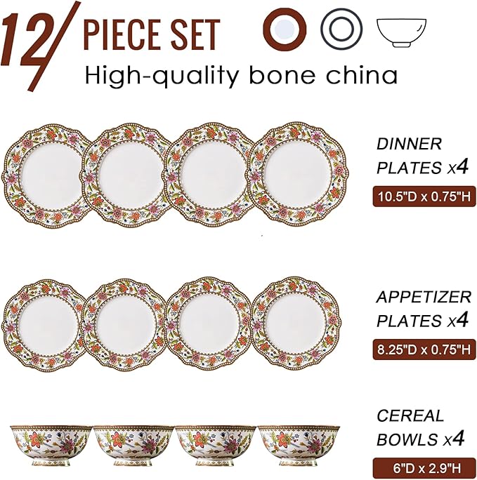 ACMLIFE Fine China Dinnerware Sets for 4 3 Tier Cupcake Stands for Dessert Table