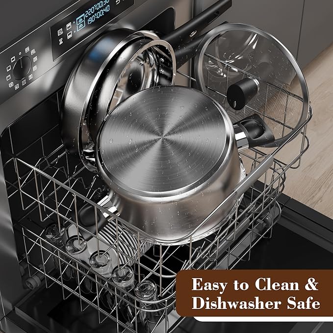 6-Piece Stainless Steel Pots and Pans Set Kitchen Cookware Set with Stay-Cool Handles Compatible with Gas Electric &amp Induction Dishwasher Safe Non-Toxic &amp Durable for Everyday Cooking