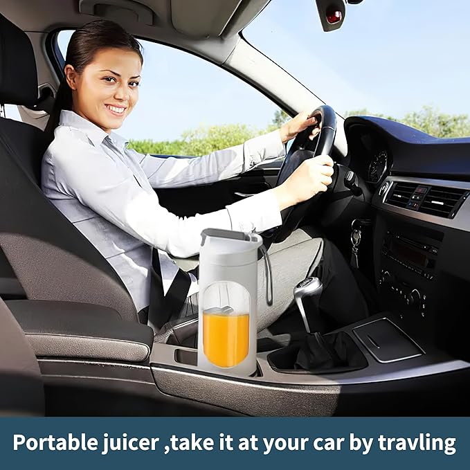 Portable blenderUSB-C rechargeablePersonal compact travel juicer cup15OZ for Shakes SmoothiesFresh juiceSelf-cleaningLeakproof lid Smart time display12 bladeswith strong blending White