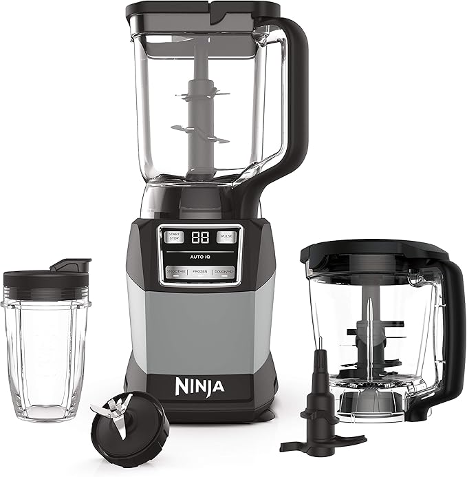 Ninja Blender Compact Kitchen System 1200W 3 Functions for Smoothies Dough &amp Frozen Drinks with Auto-IQ 72-oz.* Blender Pitcher 40-oz. Processor Bowl &amp 18-oz. Single-Serve Cup Grey AMZ