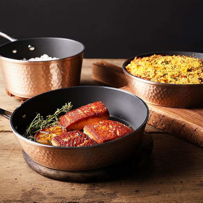 Luxurious Non-Stick Ceramic 3 Piece Rose Gold Cookware Set Lightweight Scratch-Resistant Dishwasher Safe Oven Safe up to 500°F Suitable for All Stove Types
