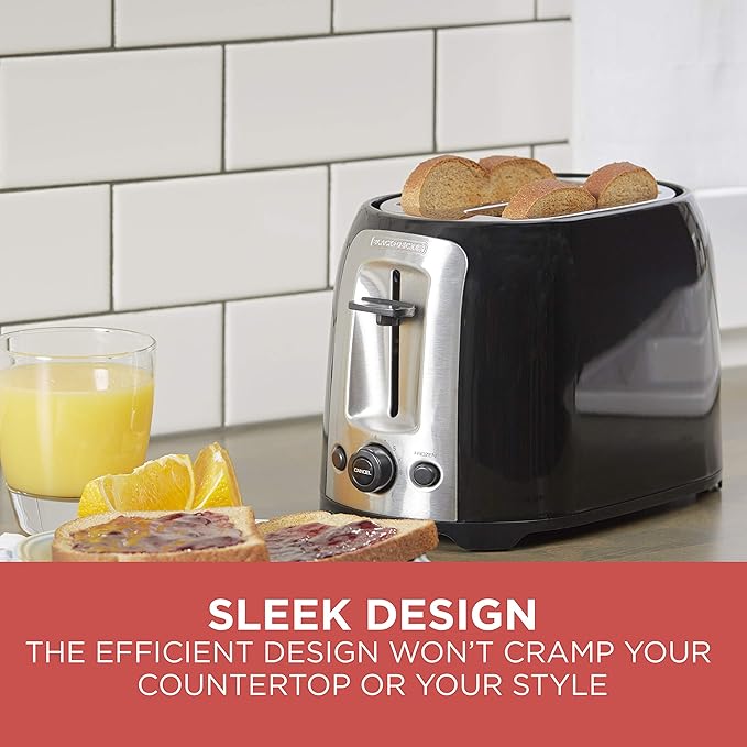 BLACK+DECKER 2-Slice Toaster TR1278B Extra Wide Slots 7 Shade Settings 850 Watts Frozen and Bagel Buttons