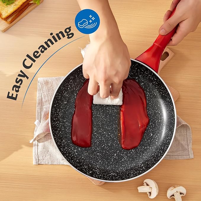 BEZIA Nonstick Frying Pans Set 3 Piece Skillets and Frying Pans 9.5 11 10.2 Inch Dishwasher Safe Kitchen Cooking Pan Non Stick Pan for induction cooktop Omelette Egg Pan with Stay Cool Handle