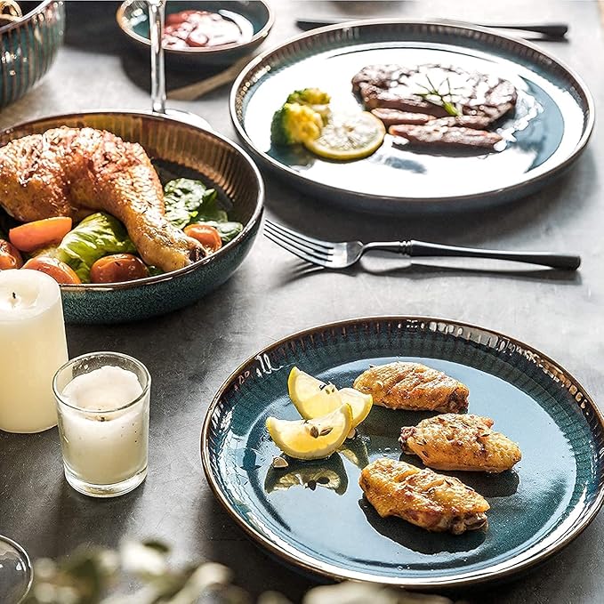 Dinnerware Set Luxury Family Dinner Service Set Porcelain Dinnerware Set Ceramic Plates And Bowls Sets Modern Vintage Lounge Round Reactive Glaze Dishes Set