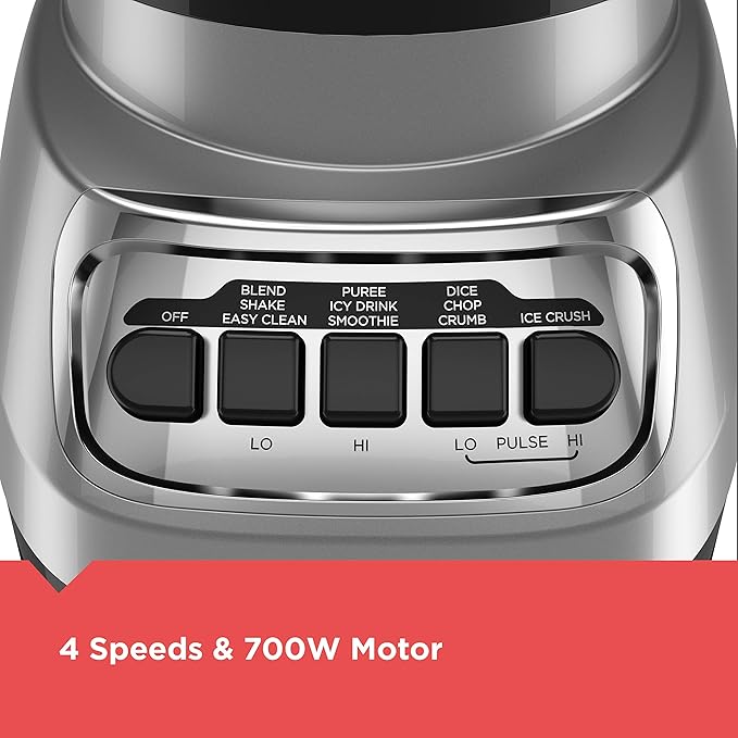 BLACK+DECKER PowerCrush Multi-Function Blender with 6-Cup Glass Jar 4 Speed Settings Silver