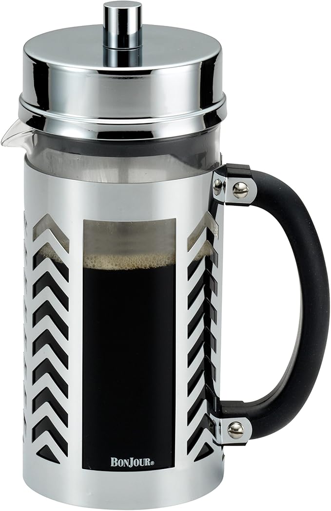 BonJour Coffee Glass and Stainless Steel French Press 33.8-Ounce Chevron
