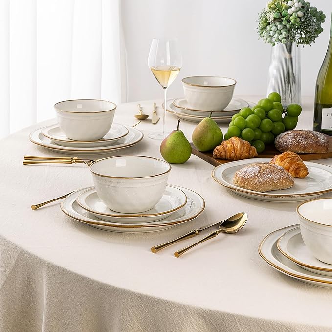 AmorArc Ceramic Dinnerware SetsStoneware Handmade Reactive Glaze Plates and Bowls SetsChip and Crack Resistant | Dishwasher &amp Microwave SafeDishes Set Service for 4 (12pc)