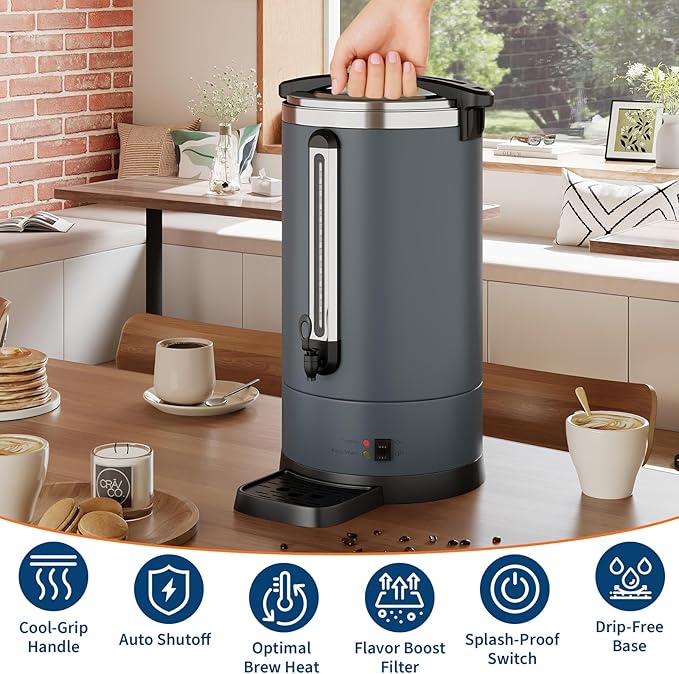 GarveeHome 100 Cups Coffee Urn14 L/3.8 gal Double Wall Commerical Coffee Maker for Buffet Catering Wedding GatheringLarge Capacity Hot Coffee DispenserStainless Steel Hot Water Urn