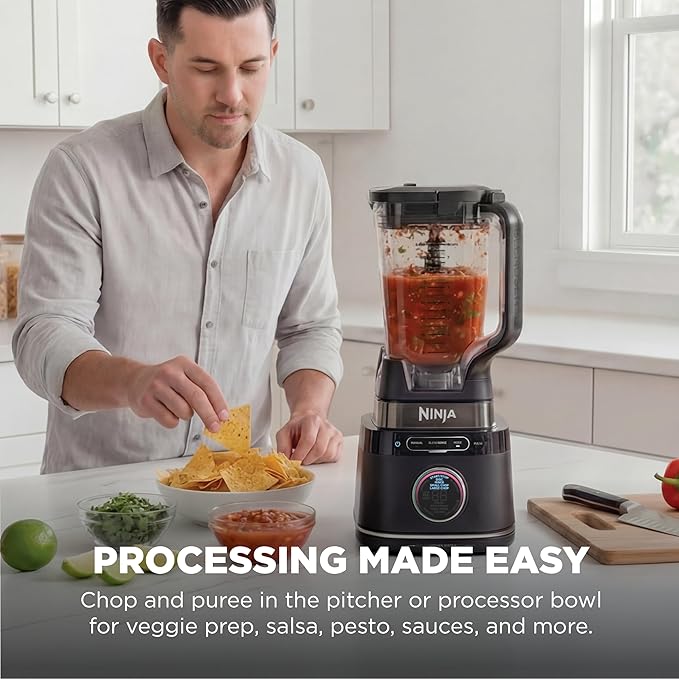 Ninja Kitchen System | All-in-One Food Processor &amp Blender | 8-Cup Bowl &amp (1) 24 oz. To-Go Cup BlendSense Tech | For Smoothies Cookie Dough Salsas Cole Slaw &amp More | 1800 Peak Watt | Bl