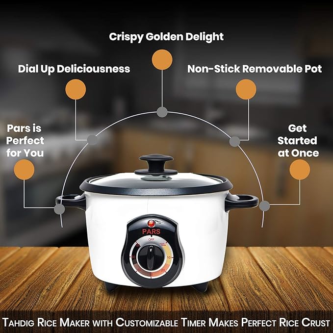 Pars Automatic Persian Rice Cooker - Tahdig Rice Maker Perfect Rice Crust 5 Cup