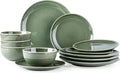 AmorArc Ceramic Dinnerware Sets for 4 12 Pieces Handpainted Plates and Bowls Set Scratch Resistant Stoneware Dishes Set Dishwasher &amp Microwave Safe Jade Green