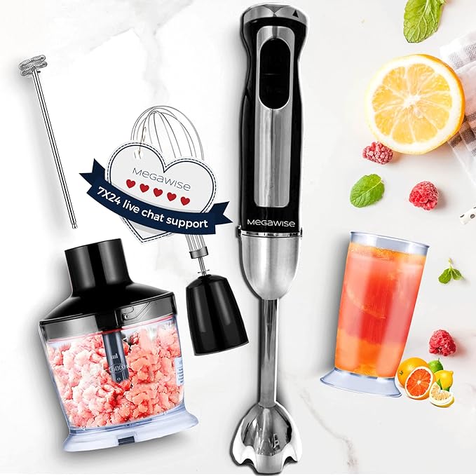 3-in-1 Immersion Hand Blender Powerful MOTOR 12-Speed Stick Blender with Sturdy Titanium Plated Stainless Steel Blades